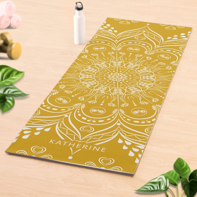 Esterilla De Yoga Boho Mandala Hermoso Monogramado Amarillo mostaza (Subido por el creador)