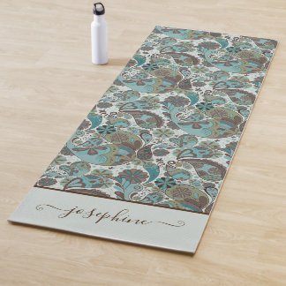Esterilla De Yoga Boho vintage de Paisley Dusty Blue Brown