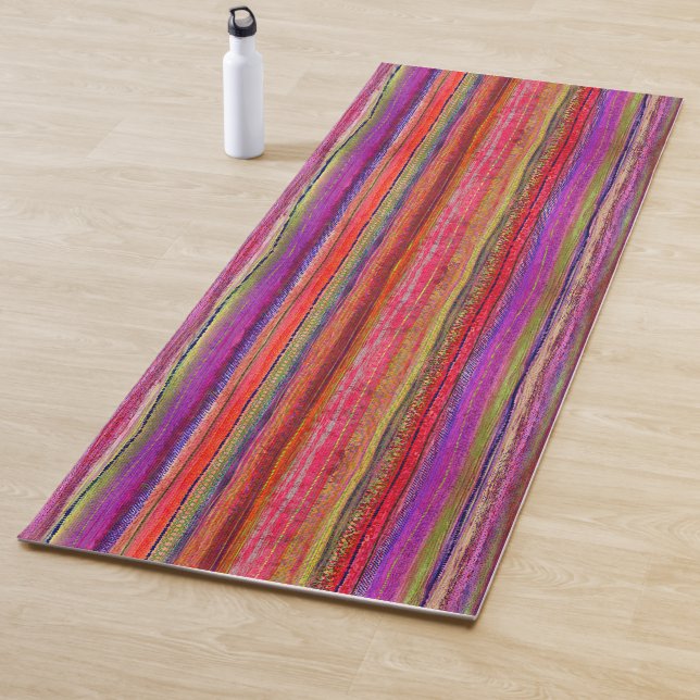 Esterilla De Yoga Boho Vintage Rojo Violeta Rayas -  (In situ)