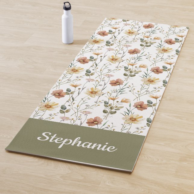 Esterilla De Yoga Boho Wildflower Watercolor Custom Name (In situ)