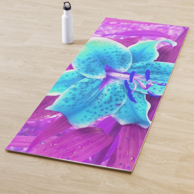 Esterilla De Yoga Bonito Aqua Blue Stargazer Lily sobre el morado (In situ)