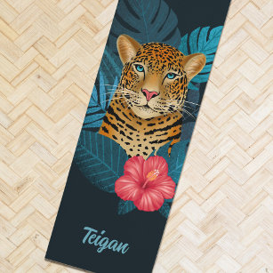Esterilla De Yoga Bonito Jungle Leopard Floral Art   Azul   Nombre