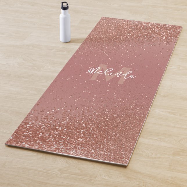 Esterilla De Yoga Bonito Monograma Rosa Oro Faux Purpurina (In situ)