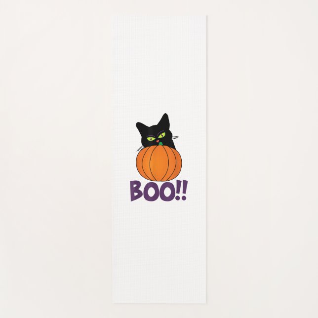 Esterilla De Yoga Boo Gracioso Gato Gato Peeking Calabaza Halloween  (Anverso)