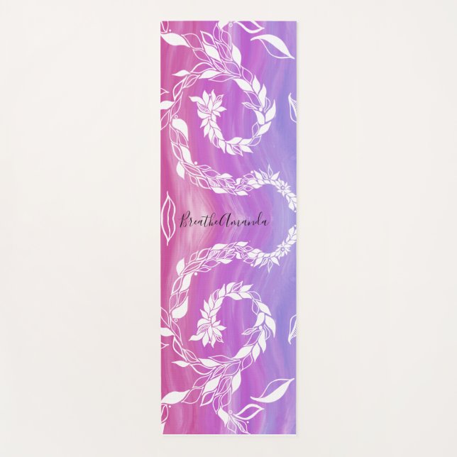 Esterilla De Yoga Breathe Abstract diseño de hoja en fondo rosa (Anverso)