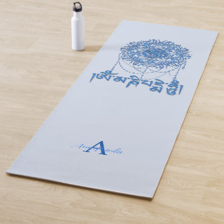 Esterilla De Yoga Budismo Mantra Mani en Azul con Mandala
