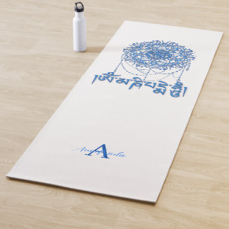 Esterilla De Yoga Budismo Mantra Mani en Azul con Mandala