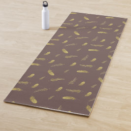 Esterilla De Yoga Café marrón de moda y plumas doradas