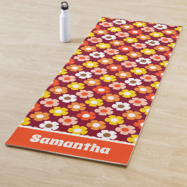 Esterilla De Yoga Caída Retro Flores de Otoño Patrón Borgoña