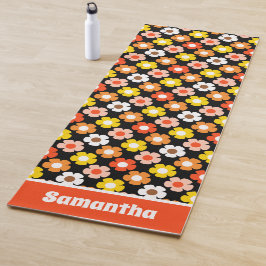 Esterilla De Yoga Caída Retro Flores de Otoño Patrón Negro