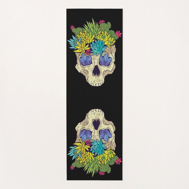 Esterilla De Yoga Calavera con cristales y suculentos (Anverso)