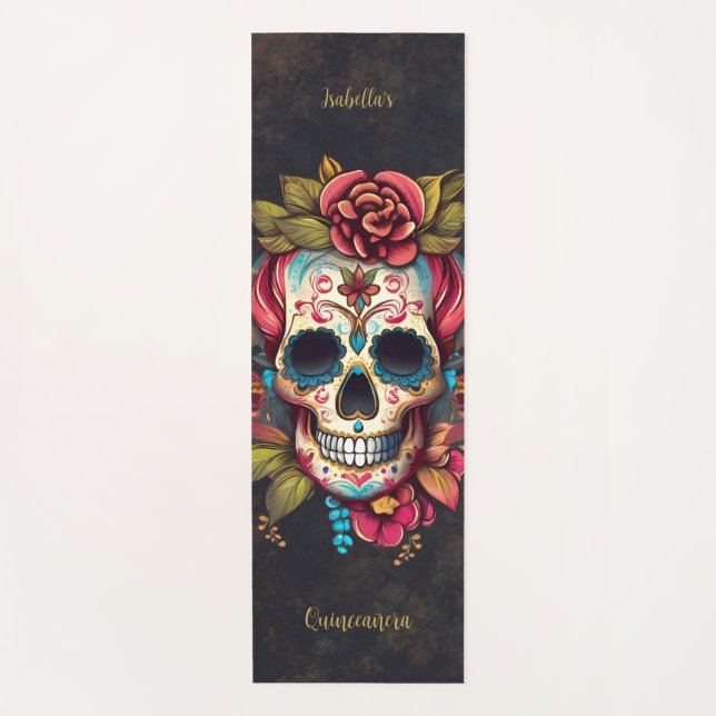 Esterilla De Yoga Calavera de azúcar floral Quinceanera Cumpleaños (Anverso)