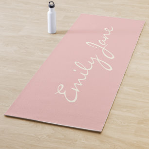 Esterilla De Yoga Caligrafía moderna minimalista Nombre rosa Rubor 