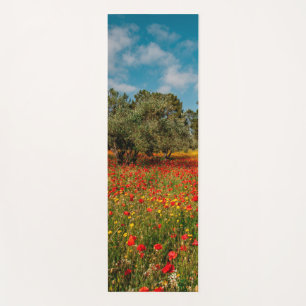 Esterilla De Yoga campo con flores y árboles