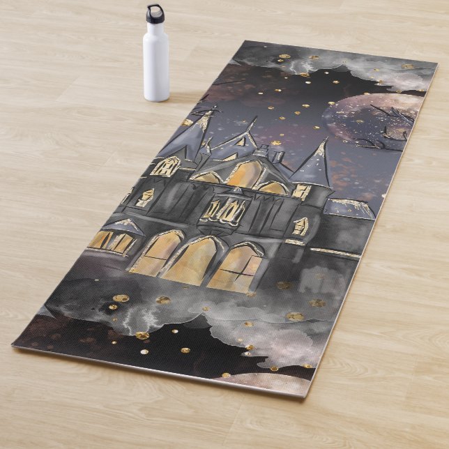 Esterilla De Yoga Casa embrujada | Árbol y murciélagos de luna llena (In situ)