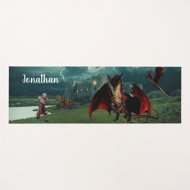 Esterilla De Yoga Castillo Personalizado de Dragón Medieval y Caball (Anverso (horizontal))