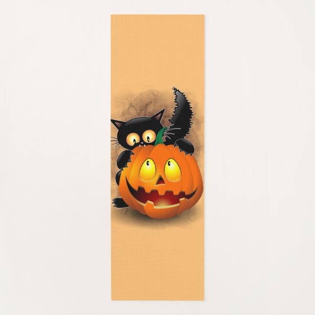 Esterilla De Yoga Cat Fun Halloween Character biting a Pumpkin  (Anverso)