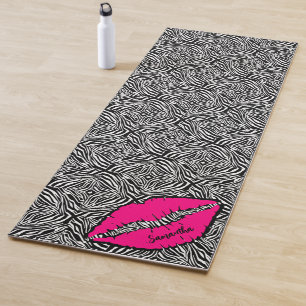 Esterilla De Yoga Cebra simple con labios rosados personalizados