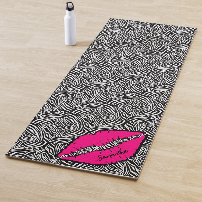 Esterilla De Yoga Cebra simple con labios rosas negro personalizado (In situ)