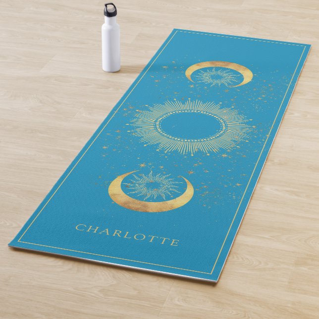 Esterilla De Yoga Celestial Gold Sun Moon Turquoise (In situ)