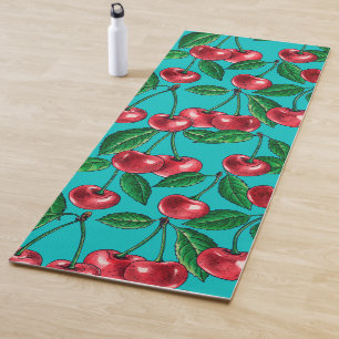 Esterilla De Yoga Cerezas rojas en turquesa