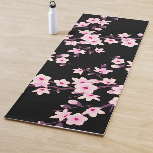 Esterilla De Yoga Cerezo florido florero negro rosado yoga mate