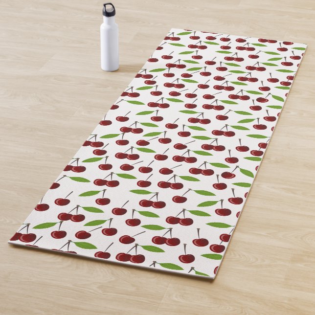 Esterilla De Yoga Cerezo Rojo, Patrón De Cerezas, Hojas, Fruta (In situ)