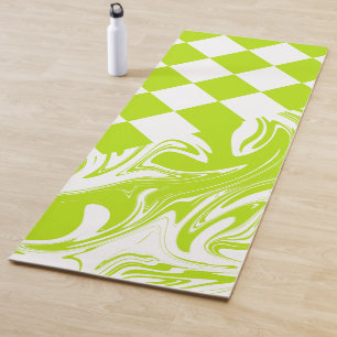 Esterilla De Yoga Cheques y muelles en verde limón y blanco