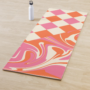 Esterilla De Yoga Cheques y Swirls - rosa, Naranja y crema