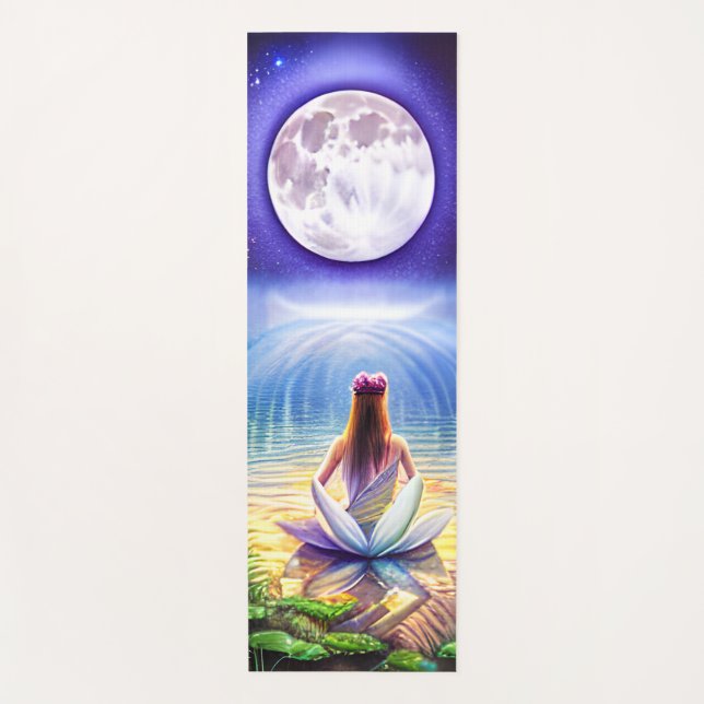 Esterilla De Yoga Chica meditando en Lotus Flower Full Moon (Anverso)