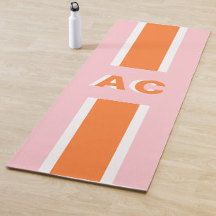 Esterilla De Yoga Chica Naranja Rosa Retro Monograma Lindo