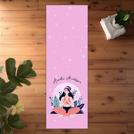 Esterilla De Yoga Chica rosa y azul en meditación con flores