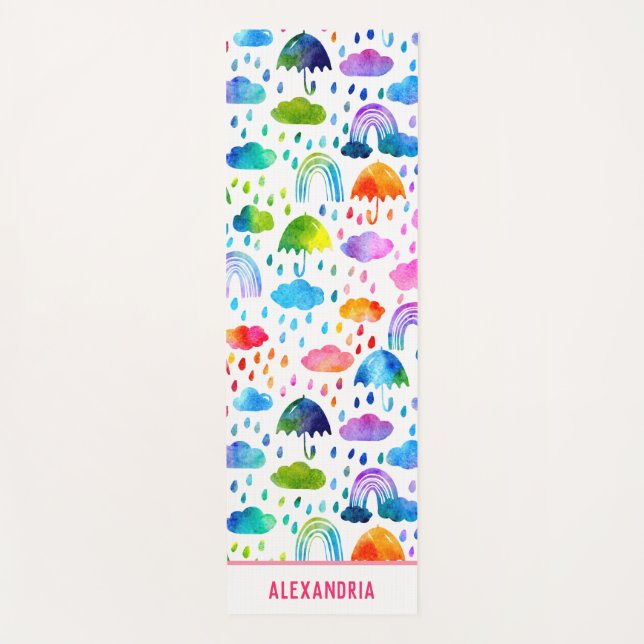 Esterilla De Yoga Chicas del día lluvioso de los paraguas arcoiris a (Anverso)