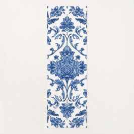 Esterilla De Yoga Chinoisería Floral Azul Acuarela Blanca