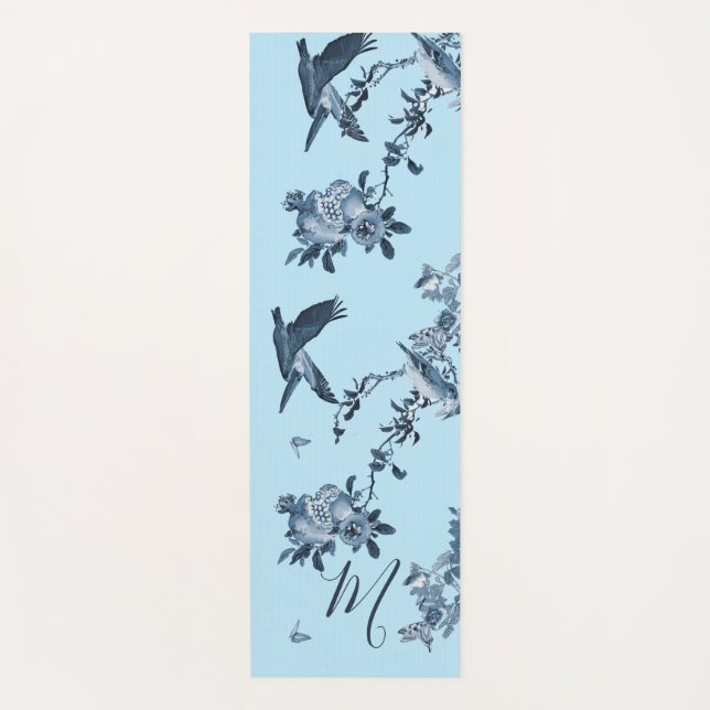 Esterilla De Yoga Chinoiserie azul blanco Floral estilo Monograma (Anverso)