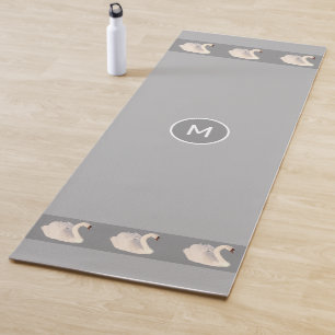 Esterilla De Yoga Cisnes elegantes y monograma en gris plateado clar