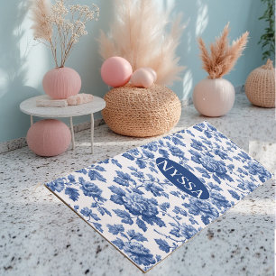 Esterilla De Yoga Clásica Toile Floral Azul Francesa Vintage Grabado