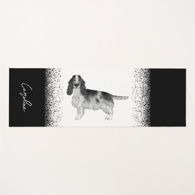 Esterilla De Yoga Cocker Spaniel en negro y blanco & texto personali (Anverso (horizontal))