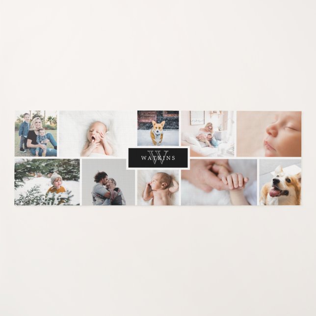 Esterilla De Yoga Collage de fotos familiar monograma negro (Anverso (horizontal))