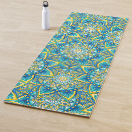 Esterilla De Yoga Color azul Mandala Patrón amarillo Turquesa