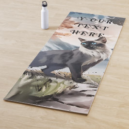 Esterilla De Yoga Color de agua Negro y blanco Fluffy Cat en la Natu