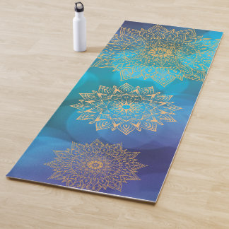 Esterilla De Yoga Color del agua azul Cosmic Boho Golden Mandala