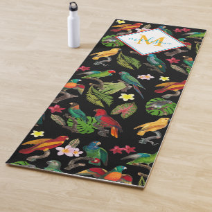 Esterilla De Yoga Coloridas hojas de loros tropicales, flores monogr