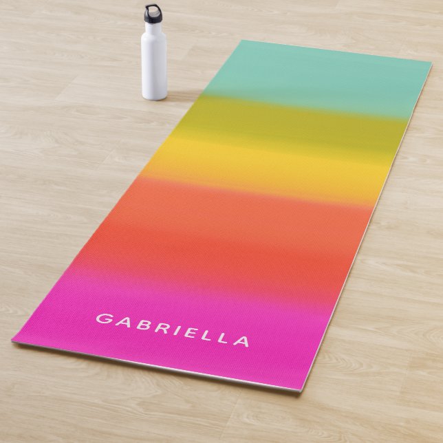 Esterilla De Yoga Colorido acuarela Luminosas Rayas Arcoiris Nombre (In situ)