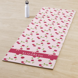 Esterilla De Yoga Coqueta rosa personalizada con estampado de cereza