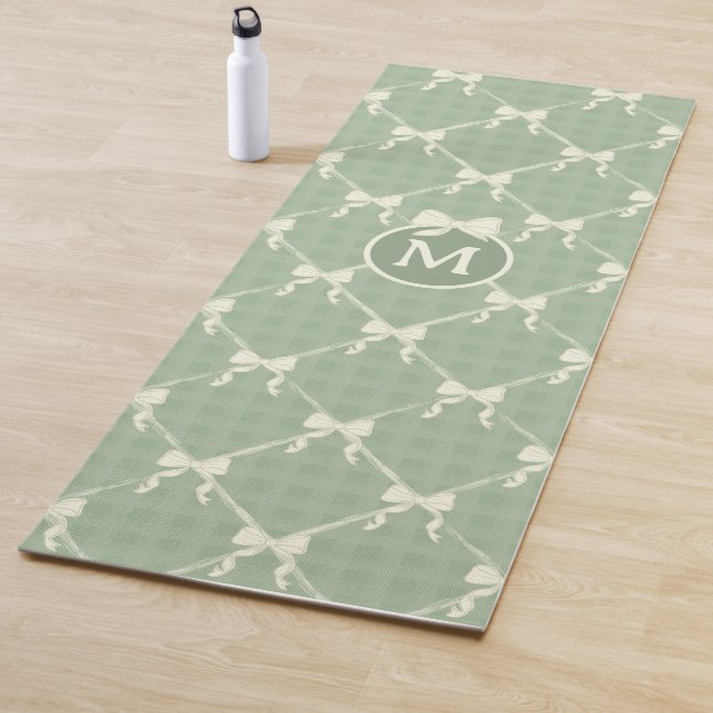 Esterilla De Yoga Coquette Bows Gingham Monogram Cream Sage Green  (In situ)