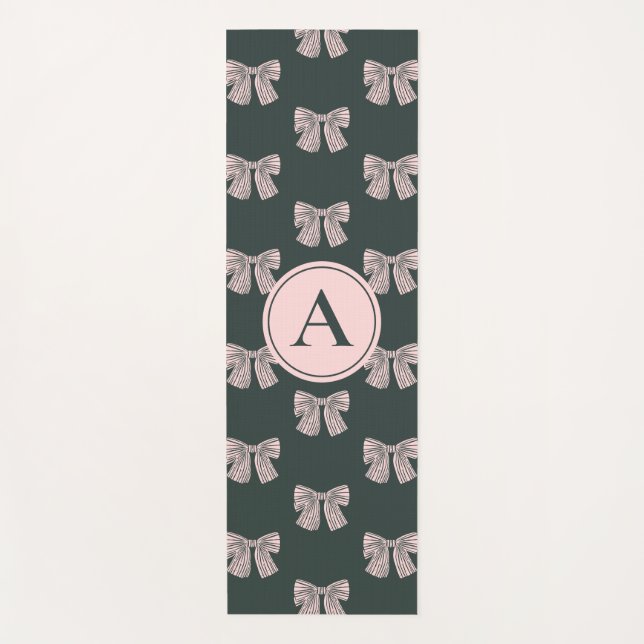 Esterilla De Yoga Coquette Monogramada Bow Black & Pink Style (Anverso)