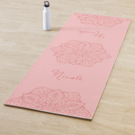 Esterilla De Yoga Coral Rosa Hermoso Mandala Con Nombre Personalizad