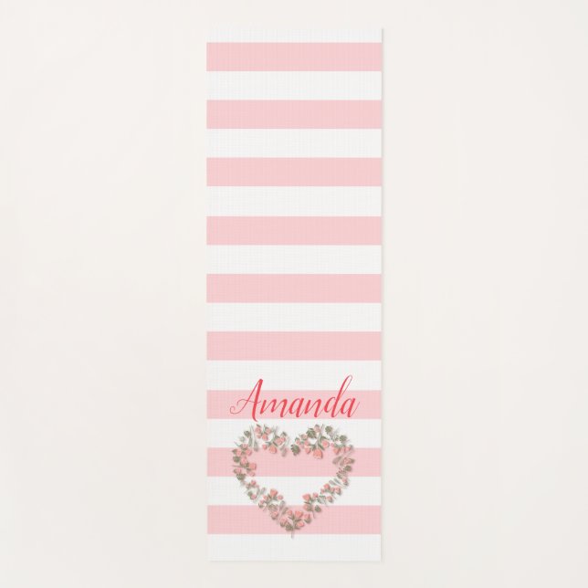 Esterilla De Yoga Corazón de flores rosadas (Anverso)