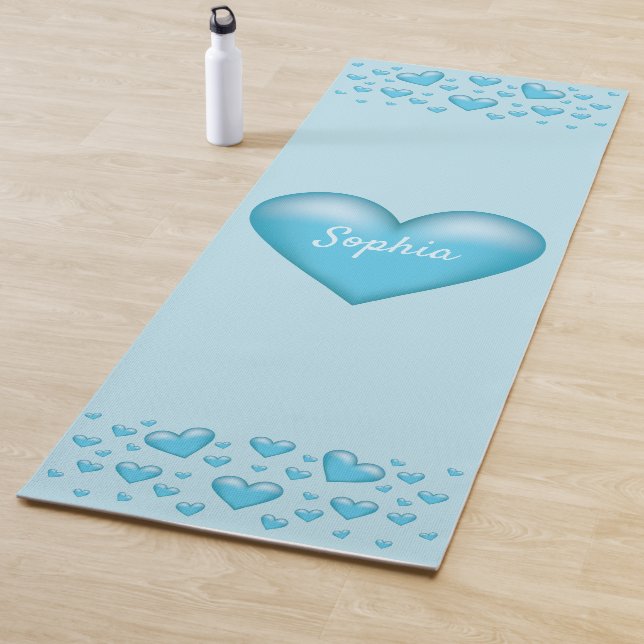 Esterilla De Yoga Corazones azules con texto Personalizado (In situ)